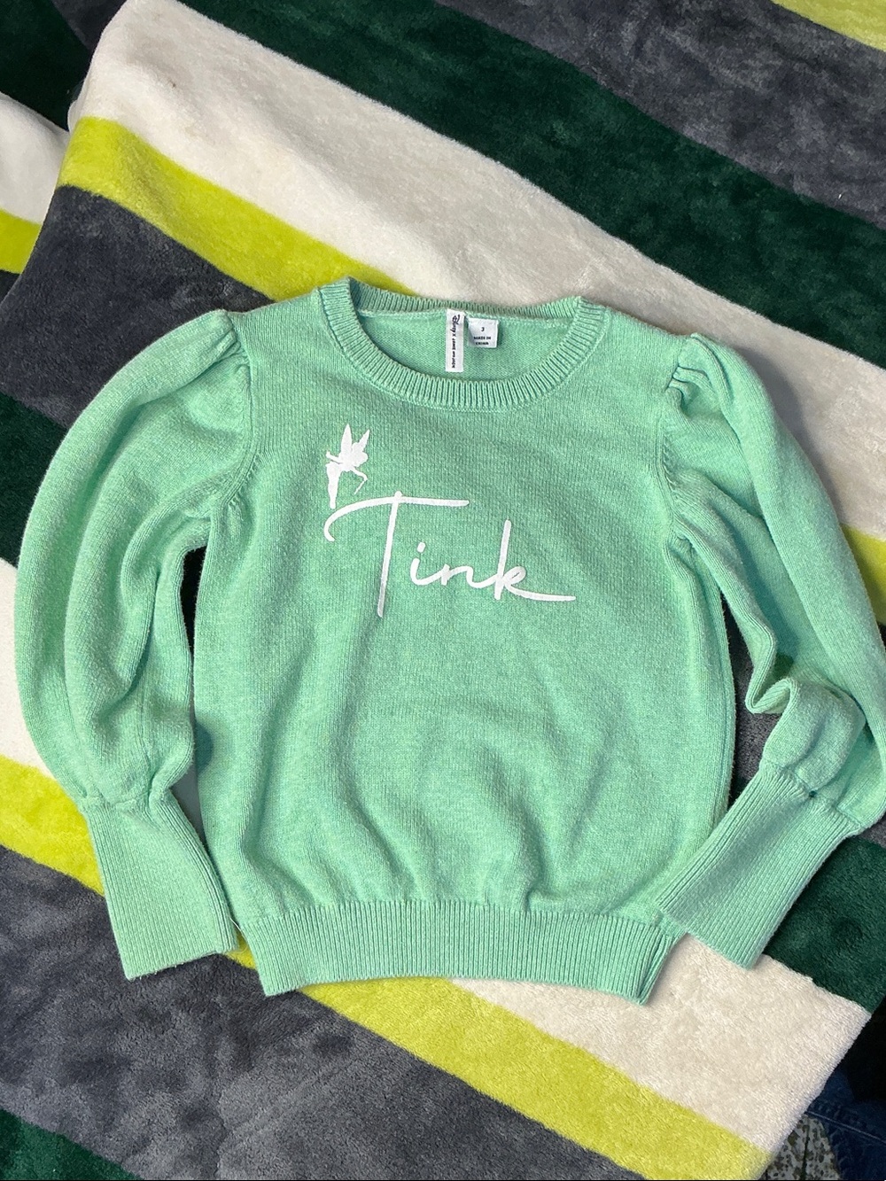 Disney x Janie and Jack Tinker Bell Pullover Knit -Mint Green-Size 3 Sweater